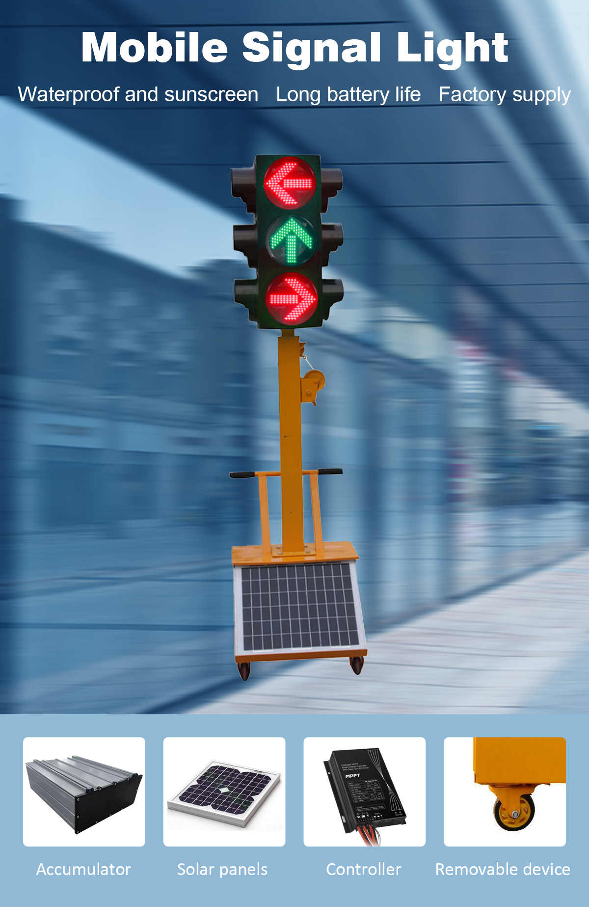 Solar mobil hordozható jármű közlekedési lámpa négyoldalas