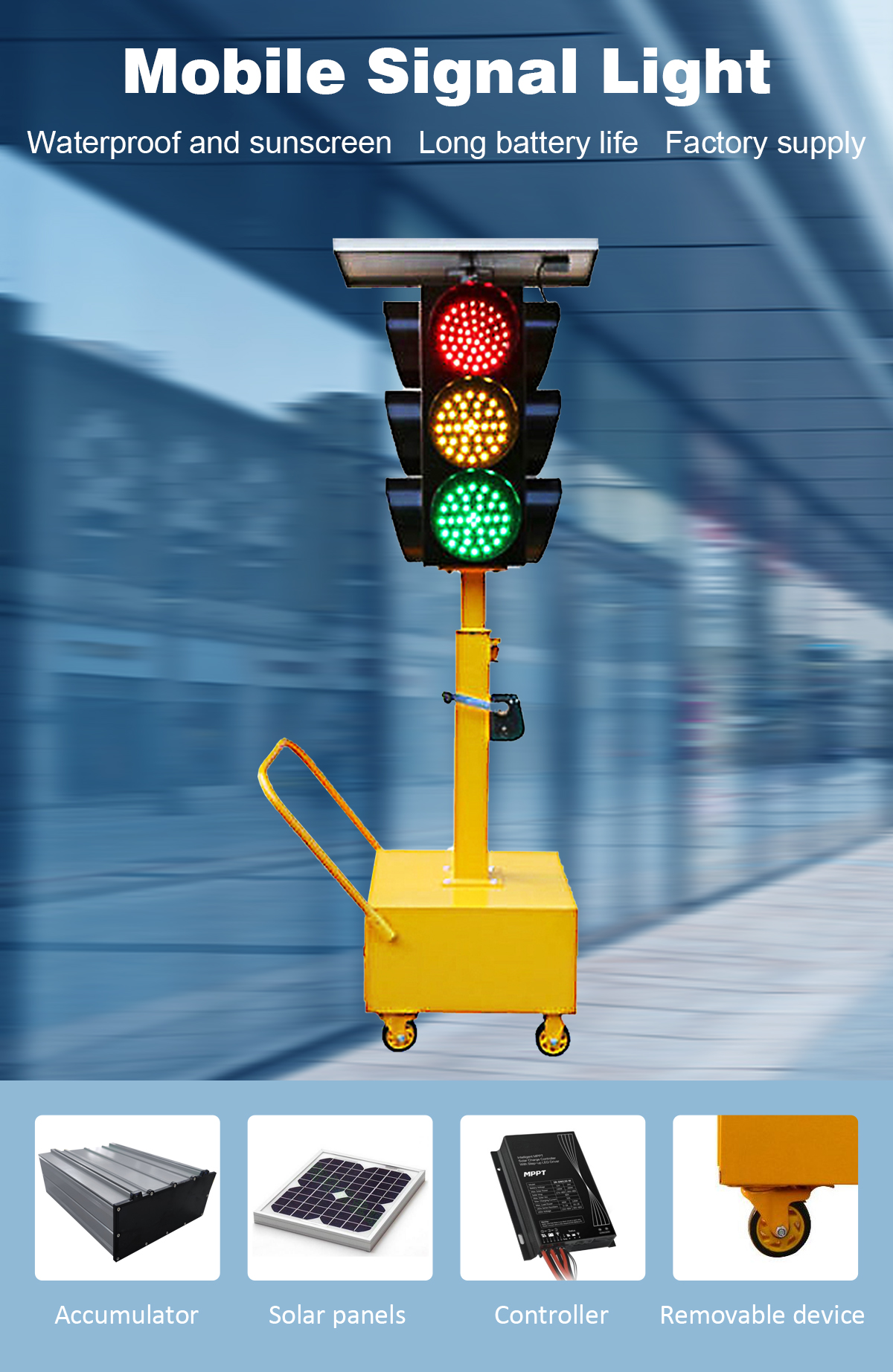 Full Screen Portable Solar Traffic Light