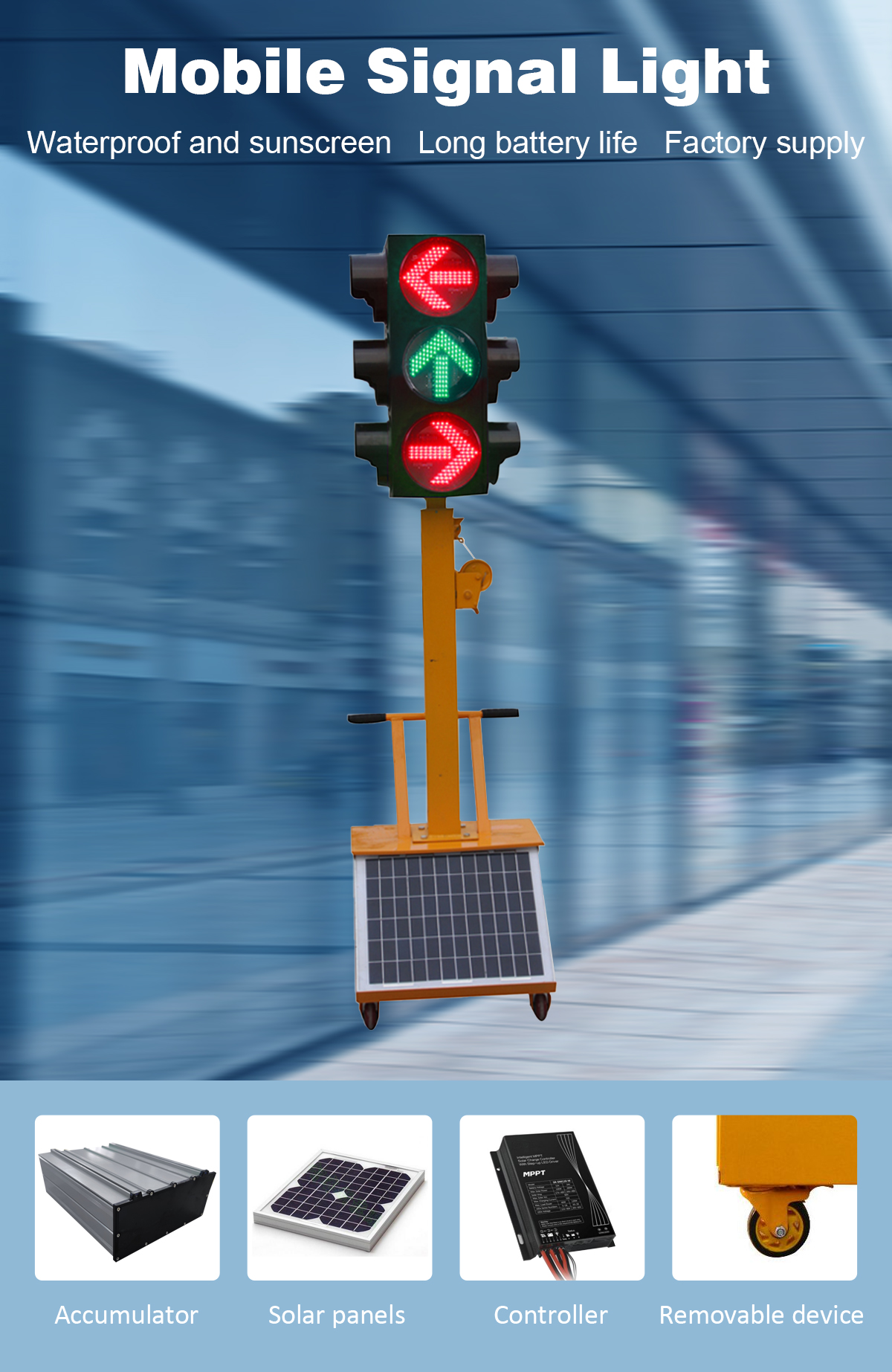 Solar Mobile Portable Vehicle Traffic Light Four Sided