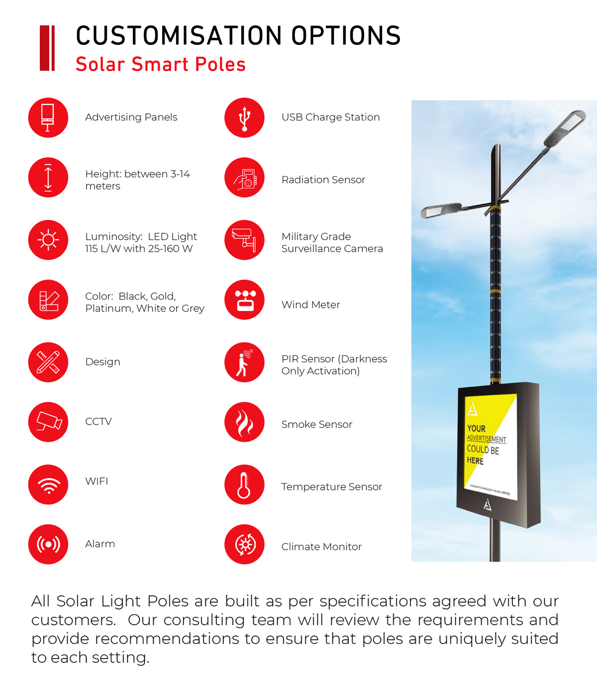 Solar smart poles with billboards